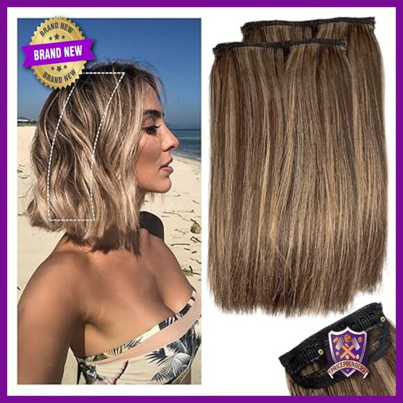 2-Piece Clip-In Human Hair Extensions, 6 Inch Short Straight Toppers for Volume main image 5